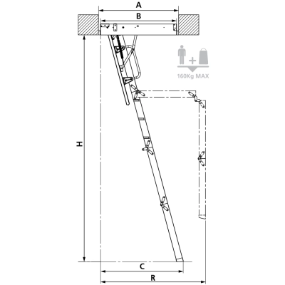 Schody strychowe drewniane firmy KEYLITE KYL 55x100 cm 160kg